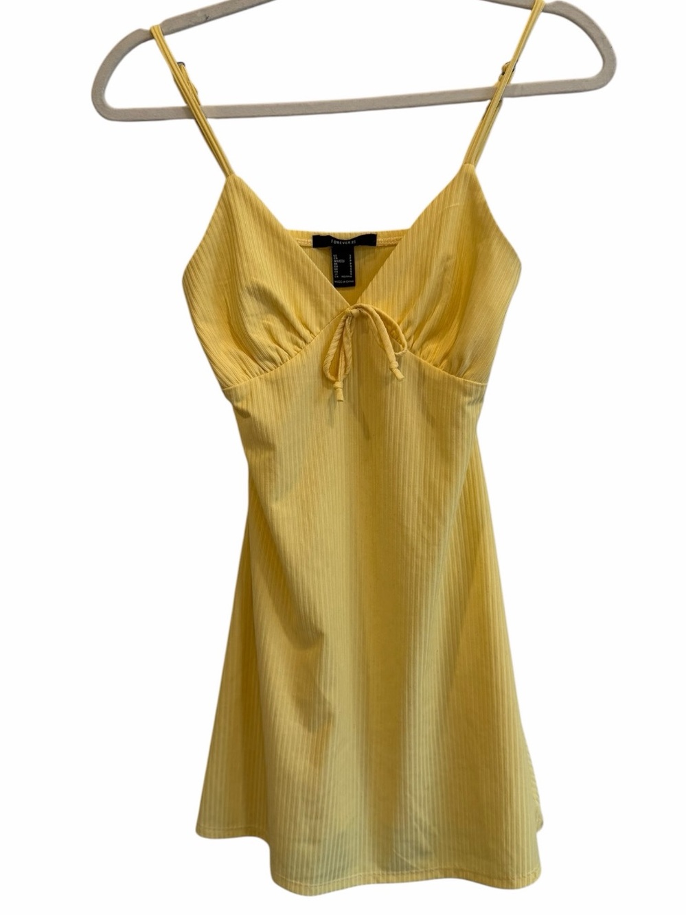Forever‎ 21 Y2K Yellow Ribbed Tie Front Mini Dress Size Small